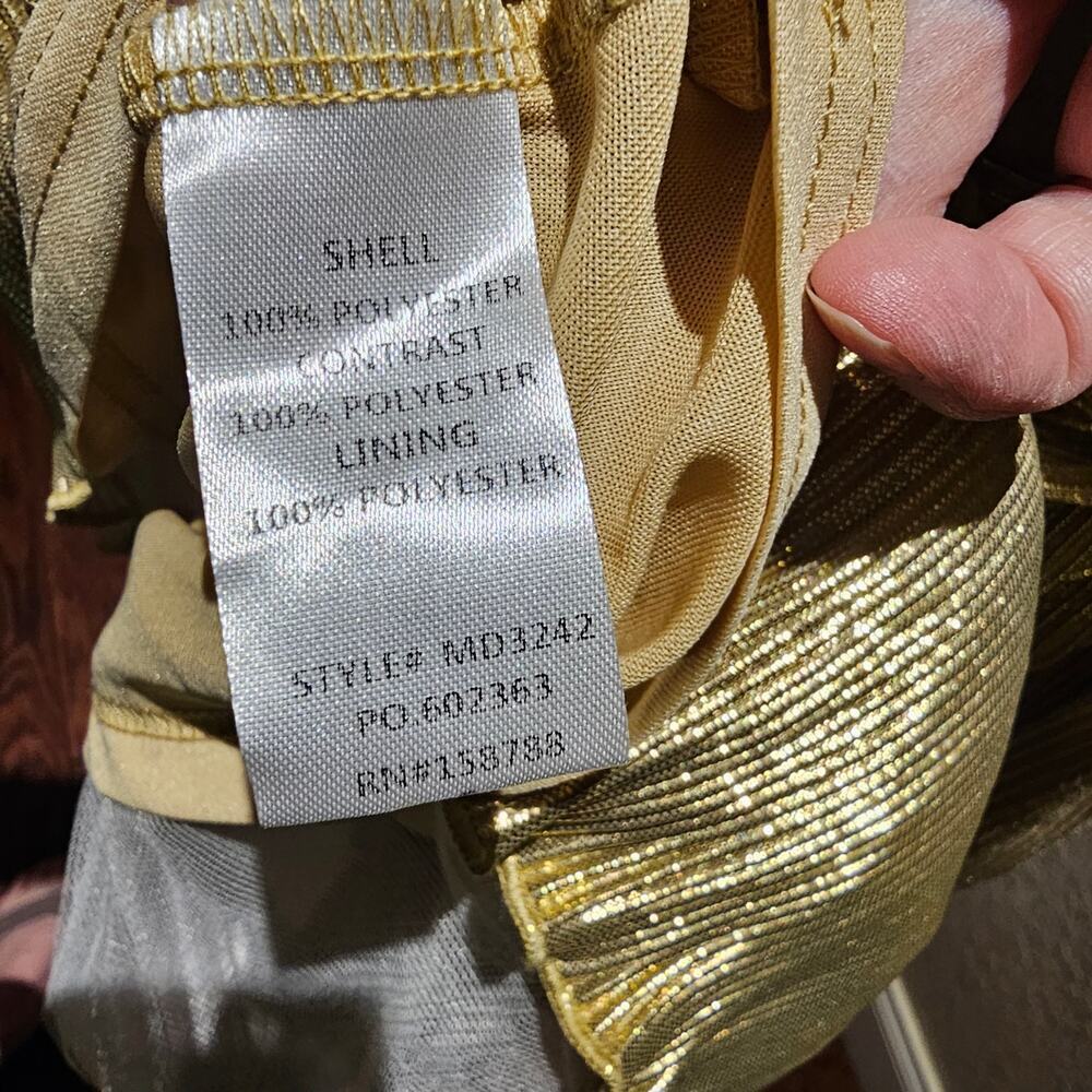 Mable Gold One Shoulder Pleated Mini Dress S Metallic Holiday Party NYE Bow - Picture 6 of 13